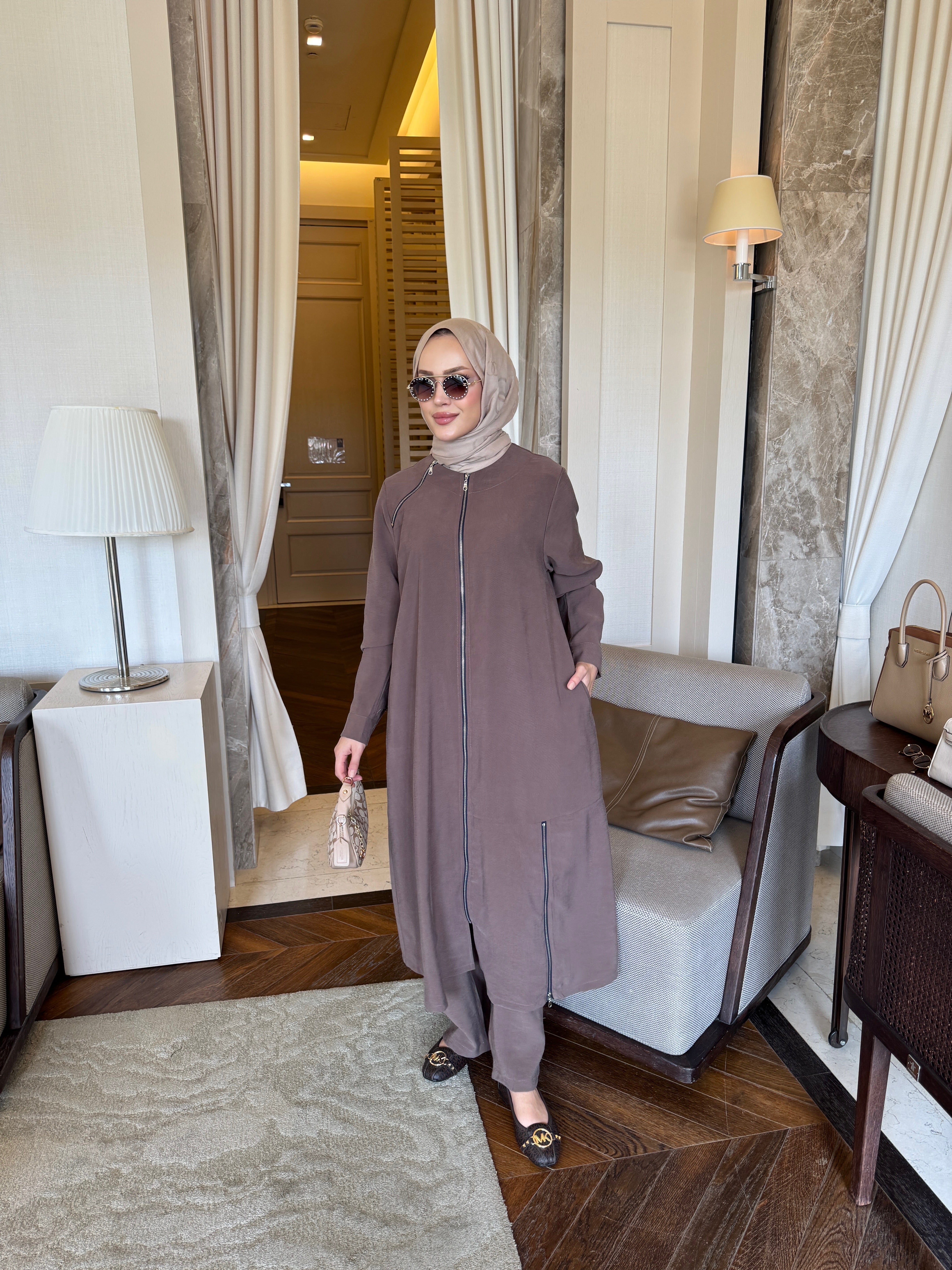 Tensora tunik & pantolon takım kahve
