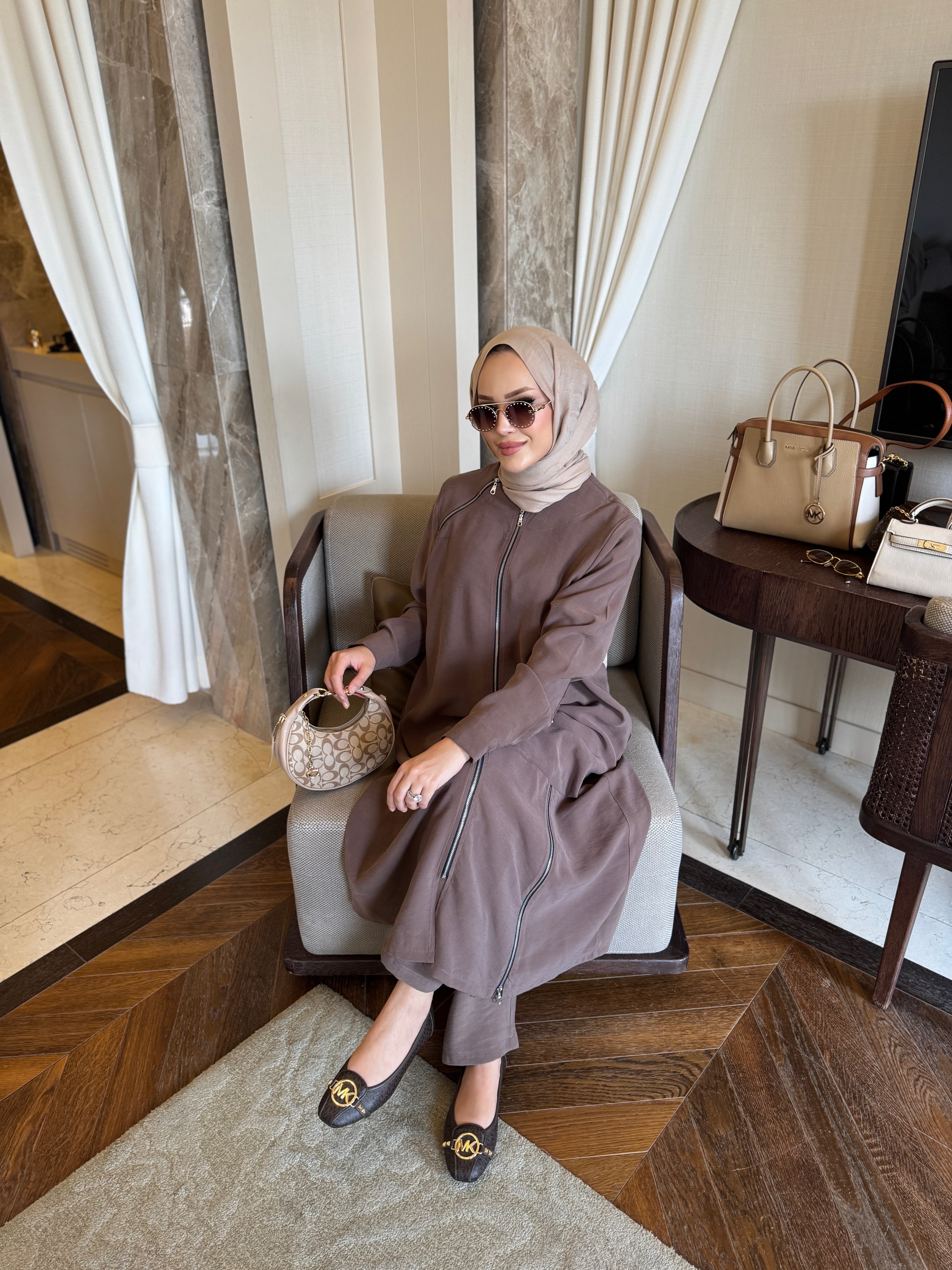 Tensora tunik & pantolon takım kahve