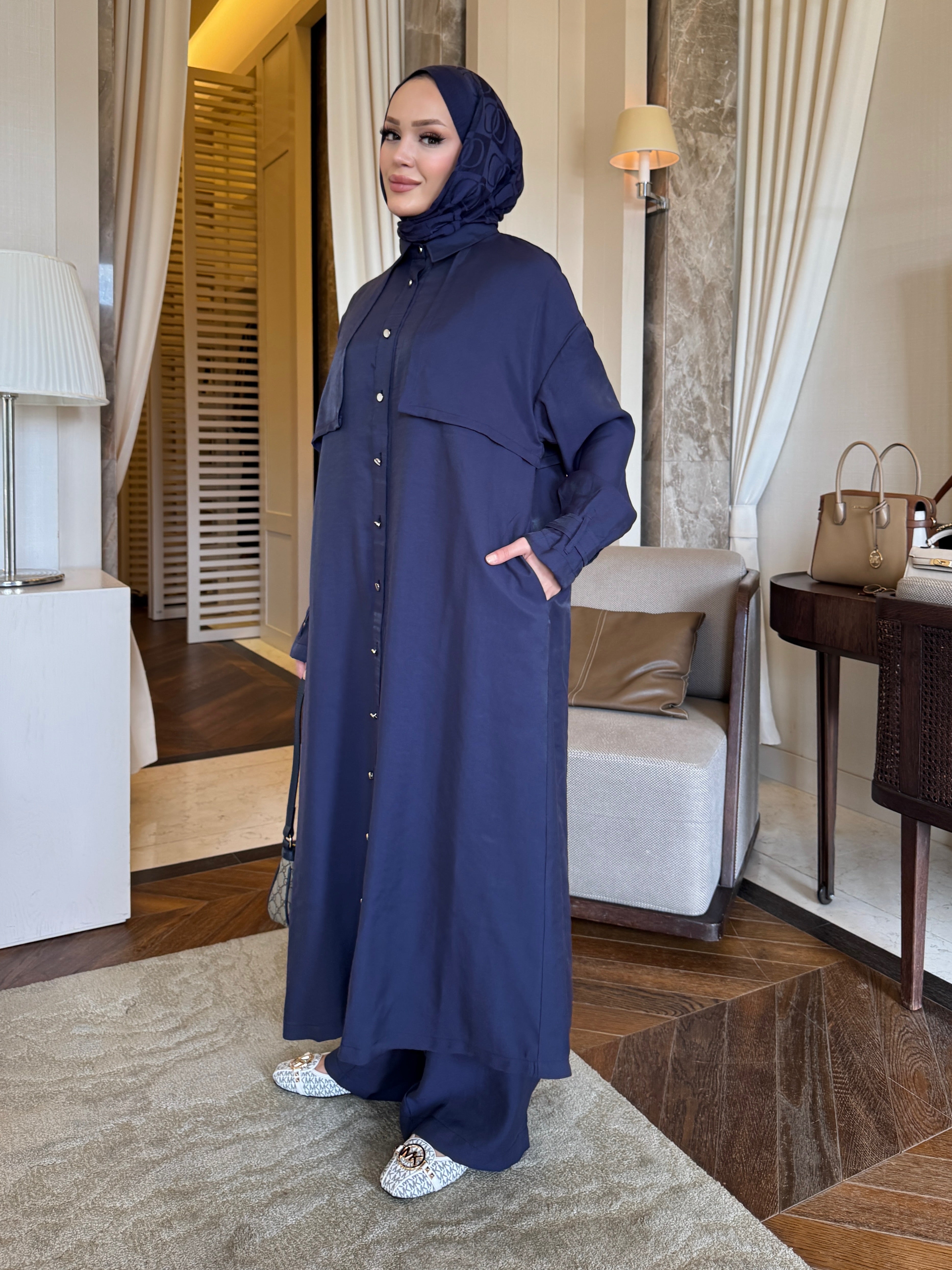 Diva trençkot pantolon takım lacivert