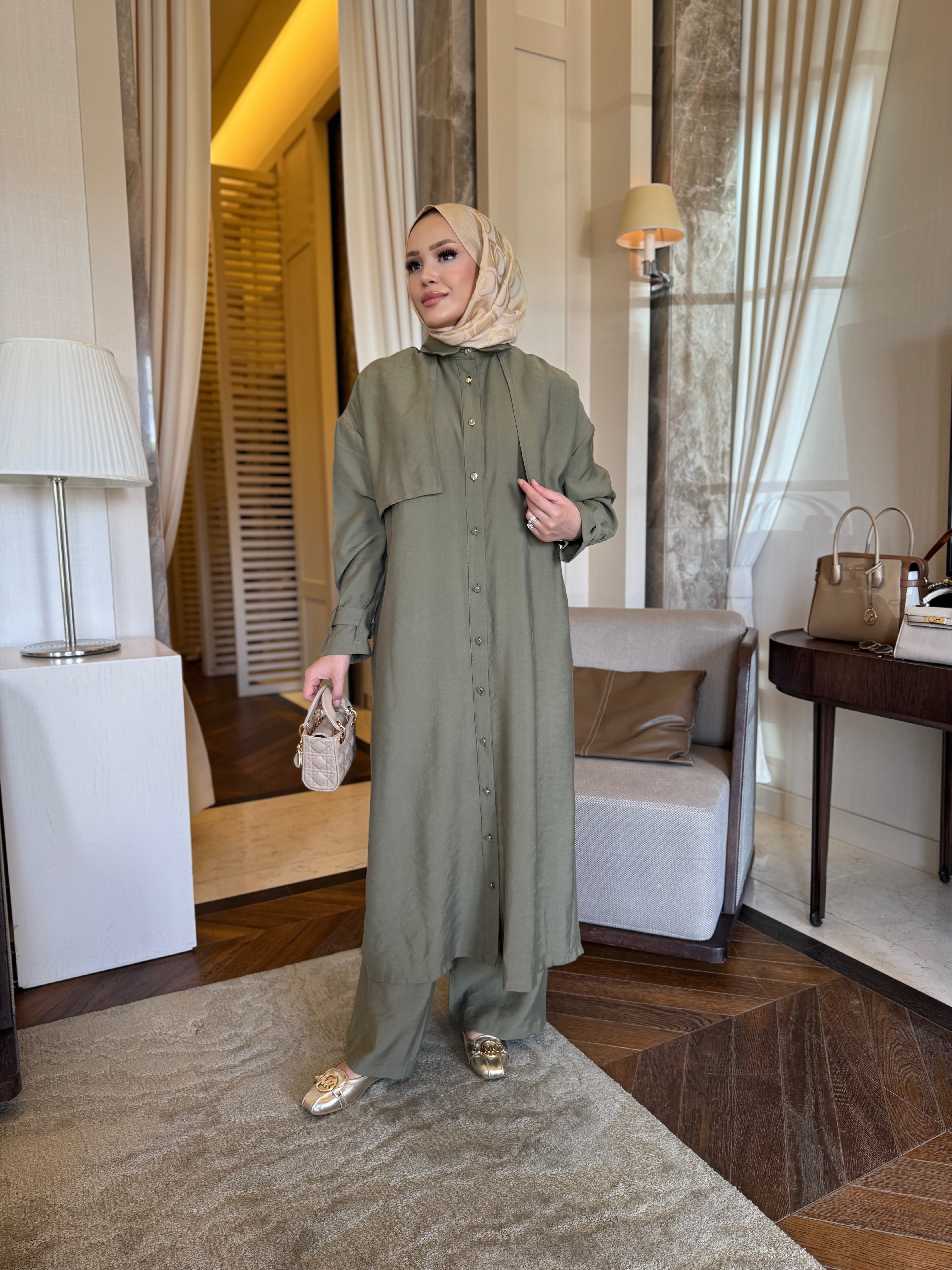 Diva trençkot pantolon takım  mint yeşili