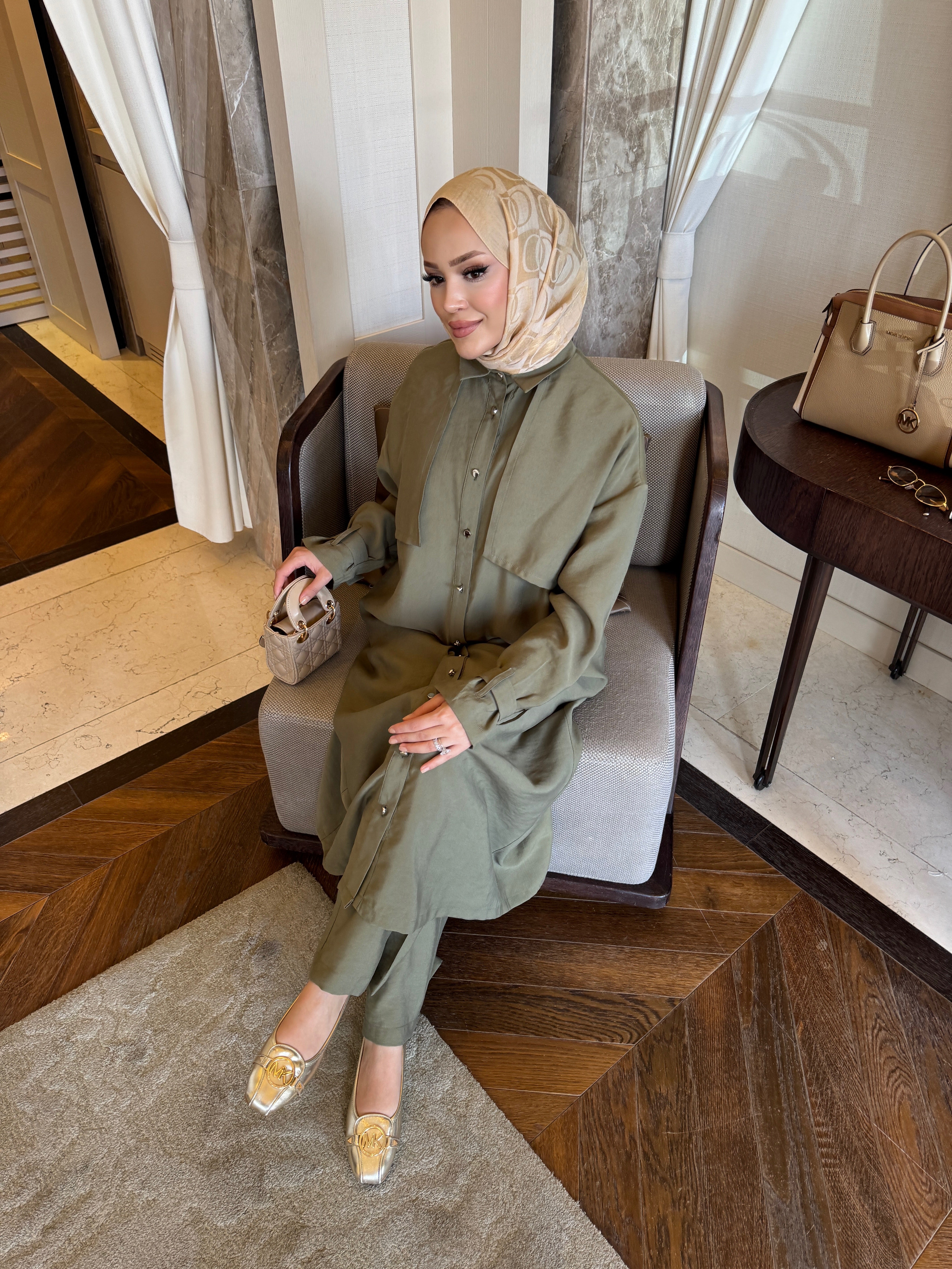 Diva trençkot pantolon takım  mint yeşili