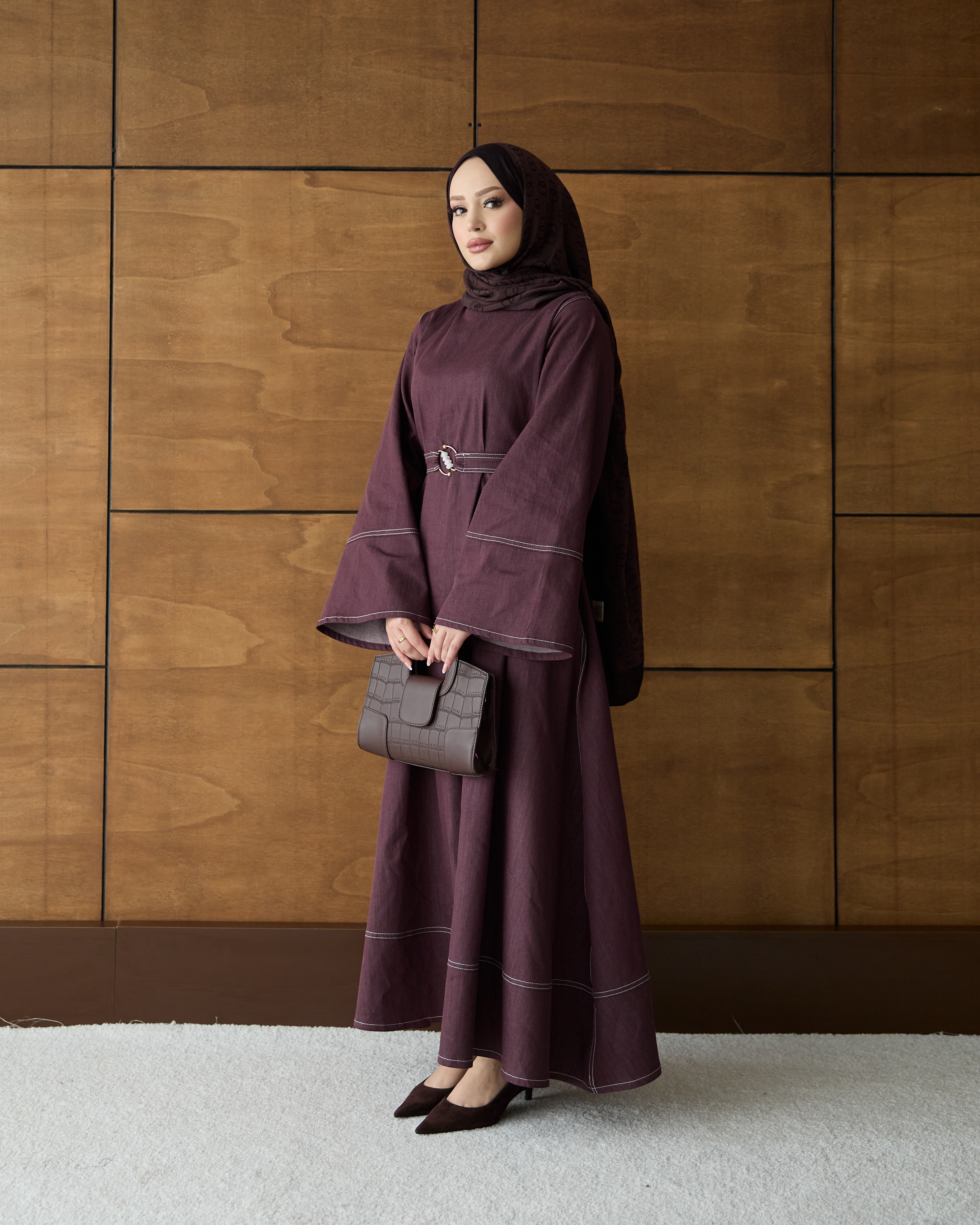 Elena Denim Elbise Bordo