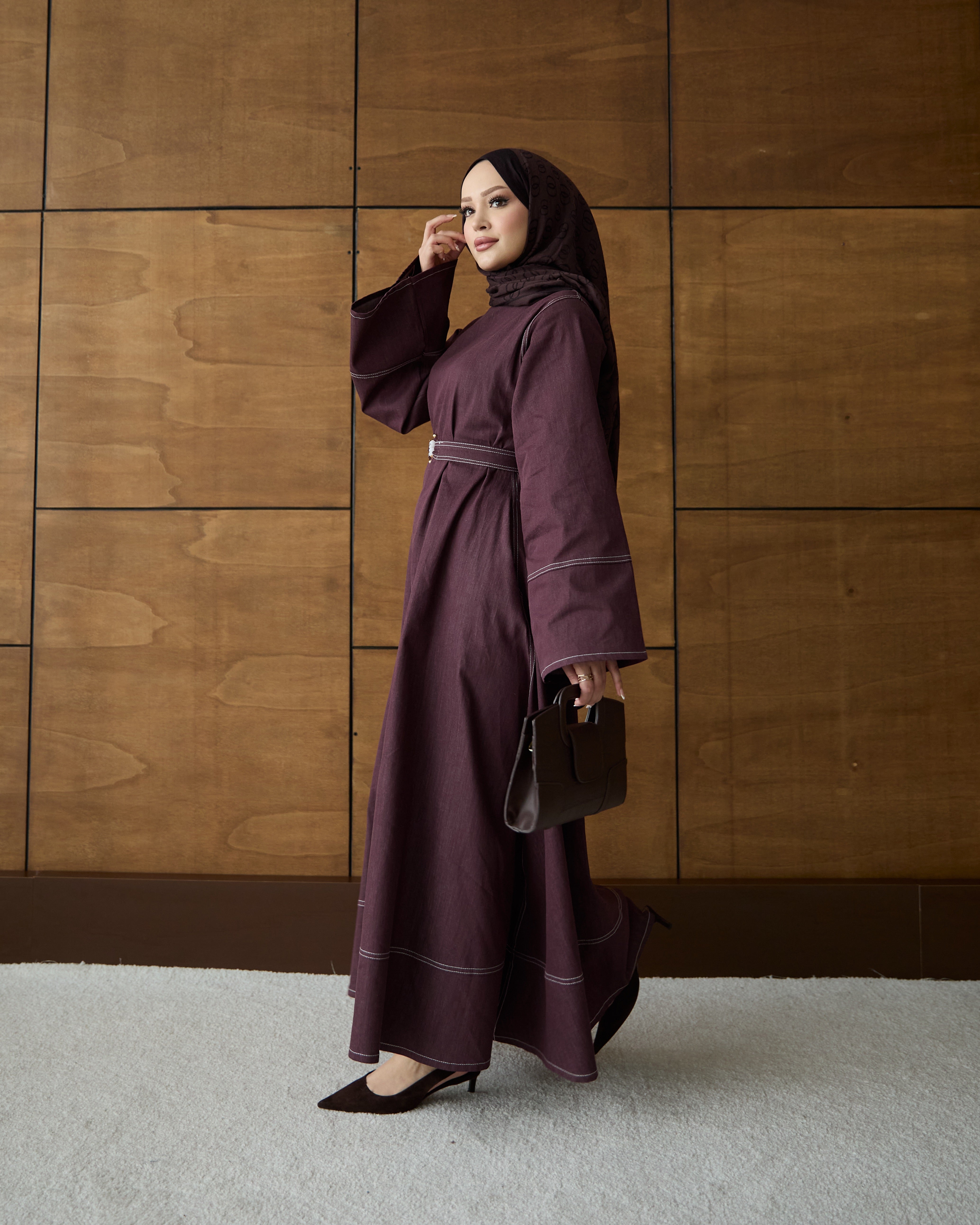 Elena Denim Elbise Bordo