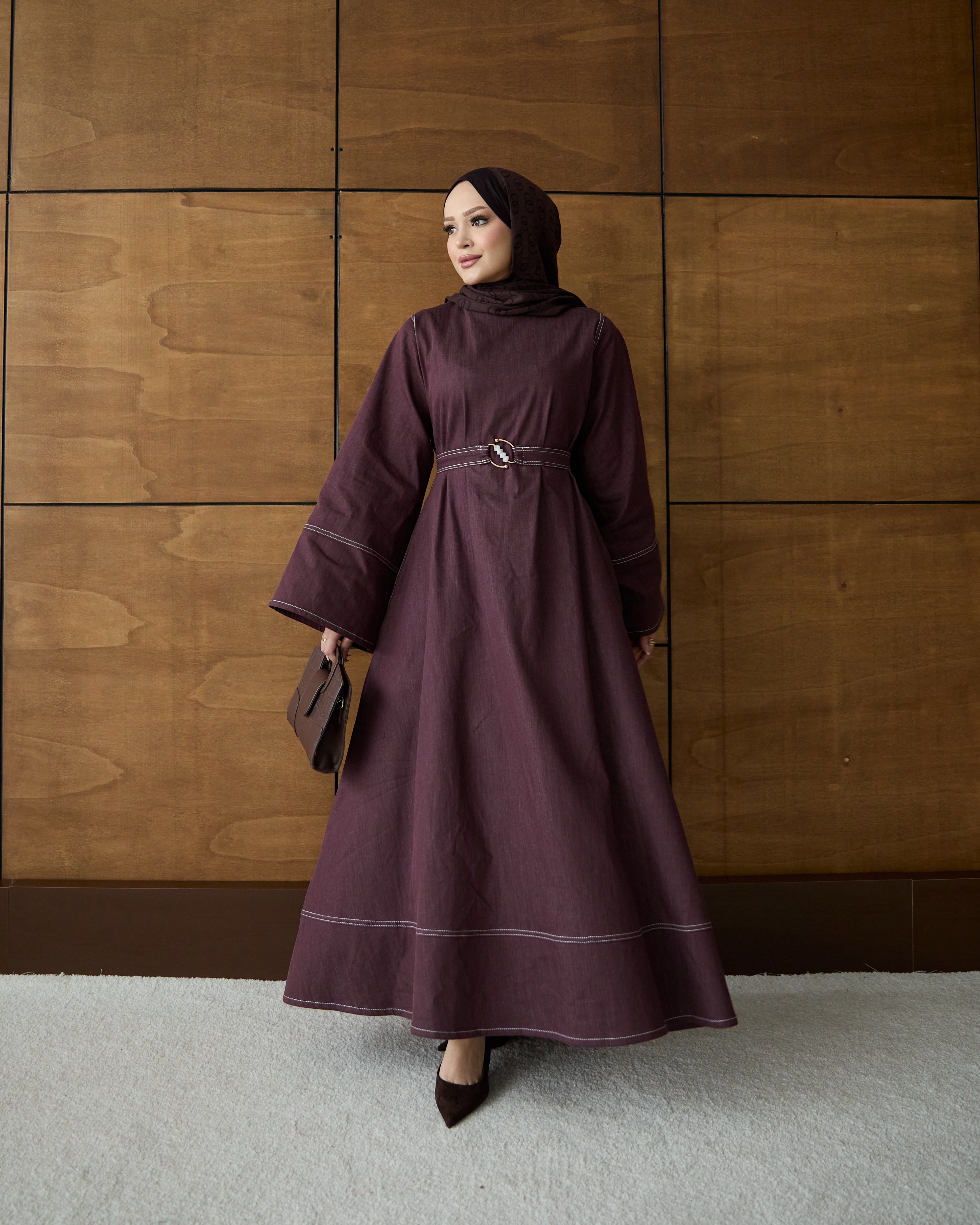 Elena Denim Elbise Bordo