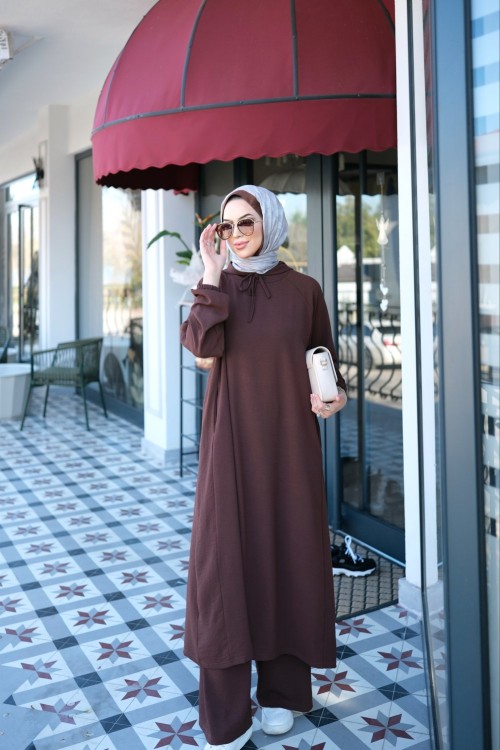 Delina Kapüşonlu ikili takım kahverengi