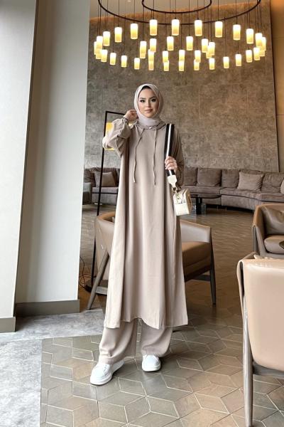 Delina Kapüşonlu ikili takım krem