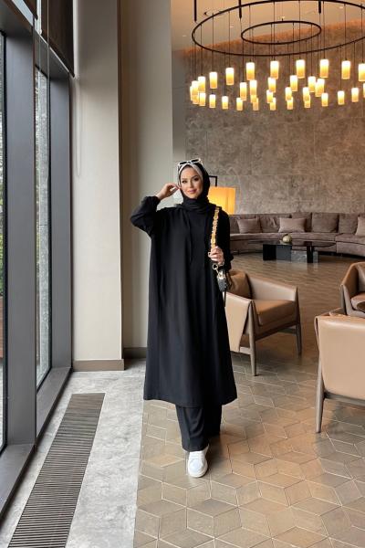 Delina kapüşonlu ikili takım siyah