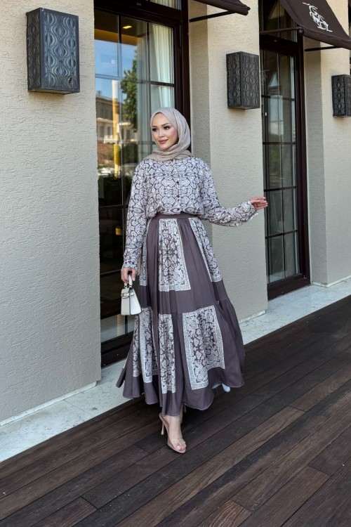 Hena etek  gömlek takım vizon