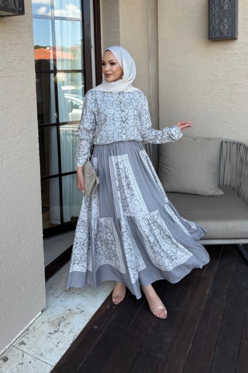 Hena etek  gömlek takım gri