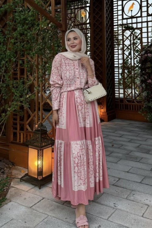 Hena etek  gömlek takım pembe