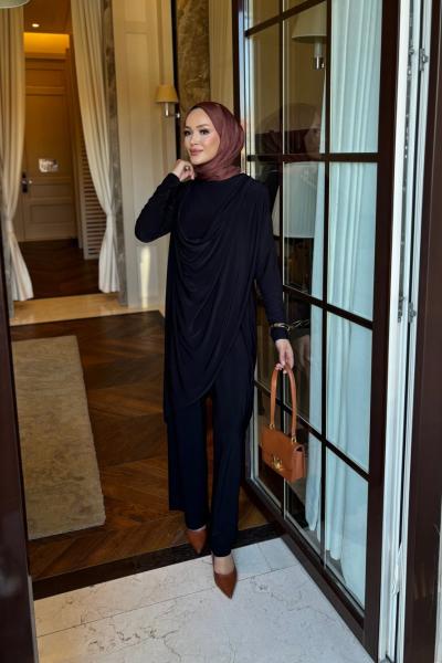 Luar drape detay takım siyah