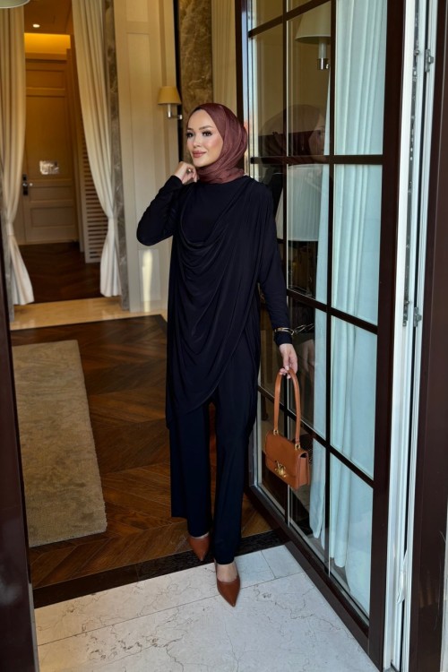 Luar drape detay takım siyah