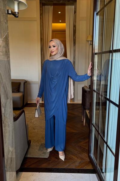 Luar drape detay takım mavi