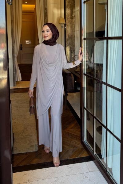 Luar drape detay takım vizon