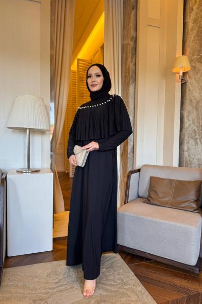 İnci Pilise Detaylı Sandy Elbise Siyah