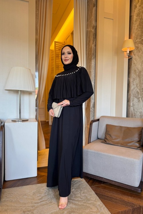 İnci Pilise Detaylı Sandy  Elbise Siyah