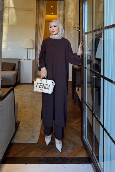 Alya ikili takım kahverengi