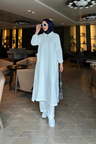 Soft Fermuar Detay Takım beyaz