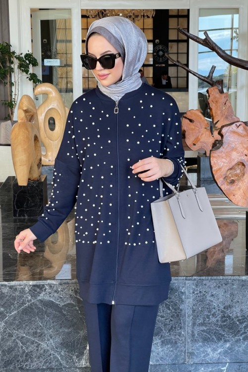 İnci detay ikili takım lacivert