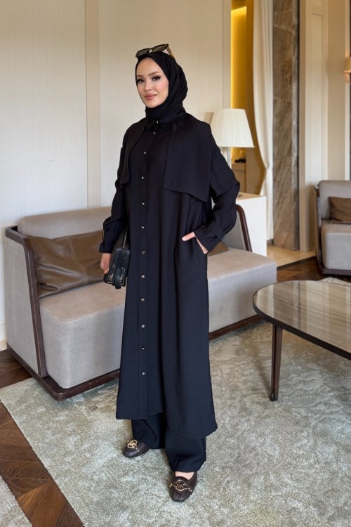 Diva trençkot - pantolon takım siyah