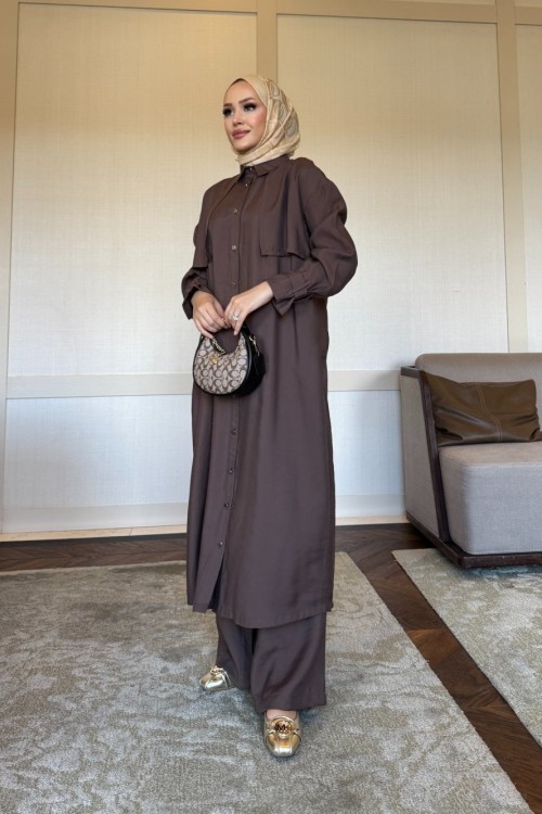 Diva trençkot  pantolon takım sütlü kahve