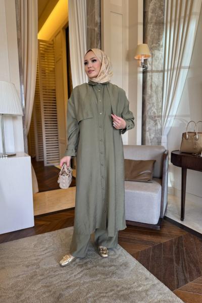 Diva trençkot - pantolon takım mint yeşili