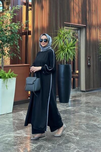 Kışlık Biye Detay İkili Takım siyah