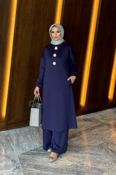 Golden düğme detay  ikili takım lacivert