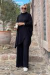 Burgu desen asimetrik kesim tunik -pantolon takım siyah