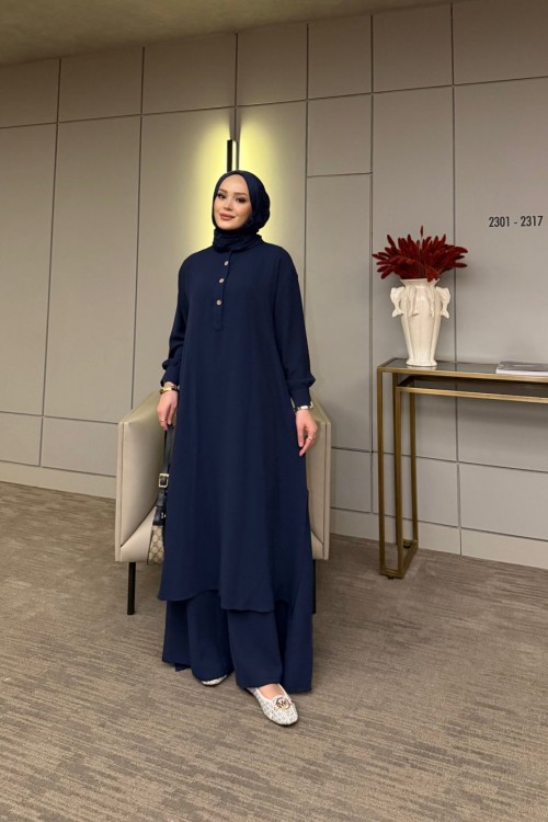Zeyna Düğme Detay İkili Takım lacivert