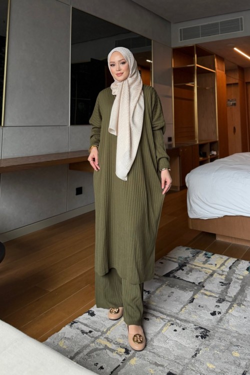 Triko ikili takım haki yeşil