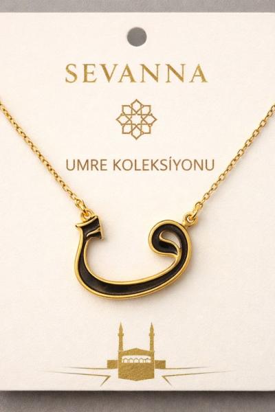 Vav Harfli siyah - rose detay kolye
