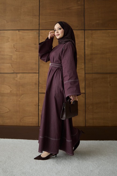 Elena Denim Elbise Bordo