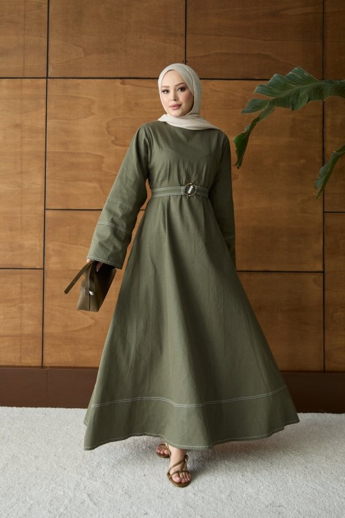 Elena Denim Elbise Haki Yeşil