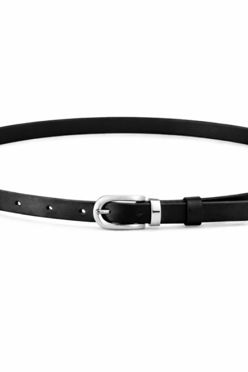 Gümüş Tokalı Ayarlanabilir İnce Kemer siyah