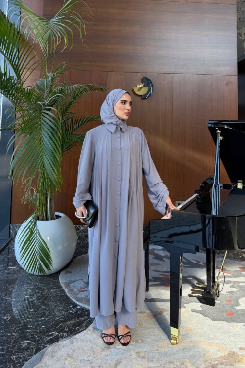 Liora Piliseli Tunik - Pantolon Takım Gri