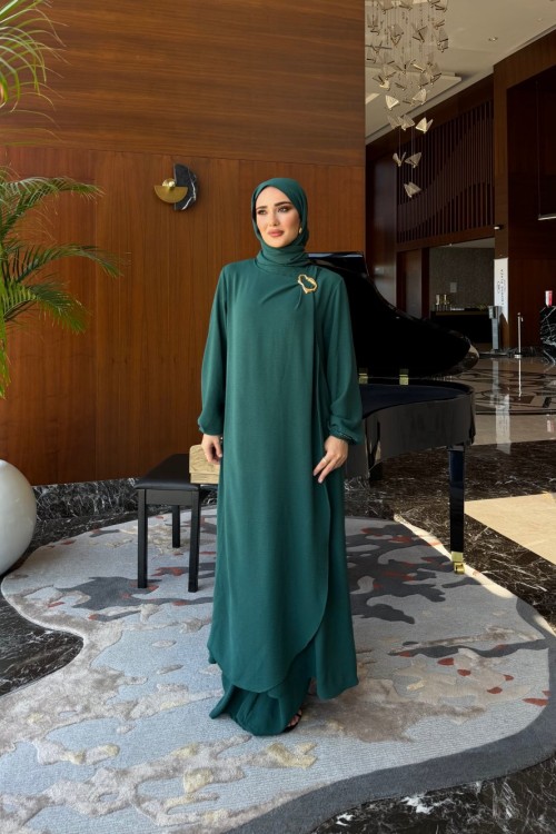 Royal Metal Broş Detaylı  Takım Zümrüt