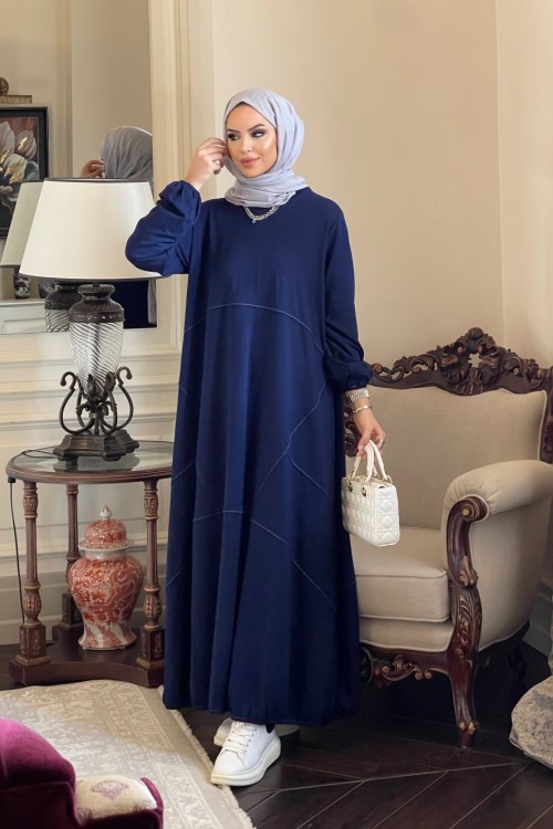 Nervür Detay Penye Elbise