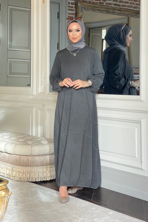 Nervür Detay Penye Elbise