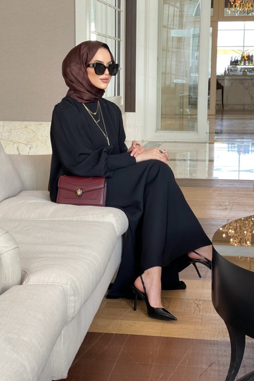 Balon Kol Elbise Siyah